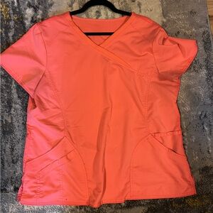 Coral V-Neck Scrub Top
